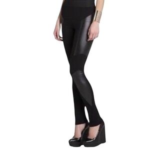BCBGMaxAzria Black Faux Leather Panel High Waisted Leggings L EUC
